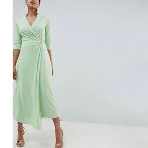 ASOS Green Wrap Midi Dress with Notched Collar